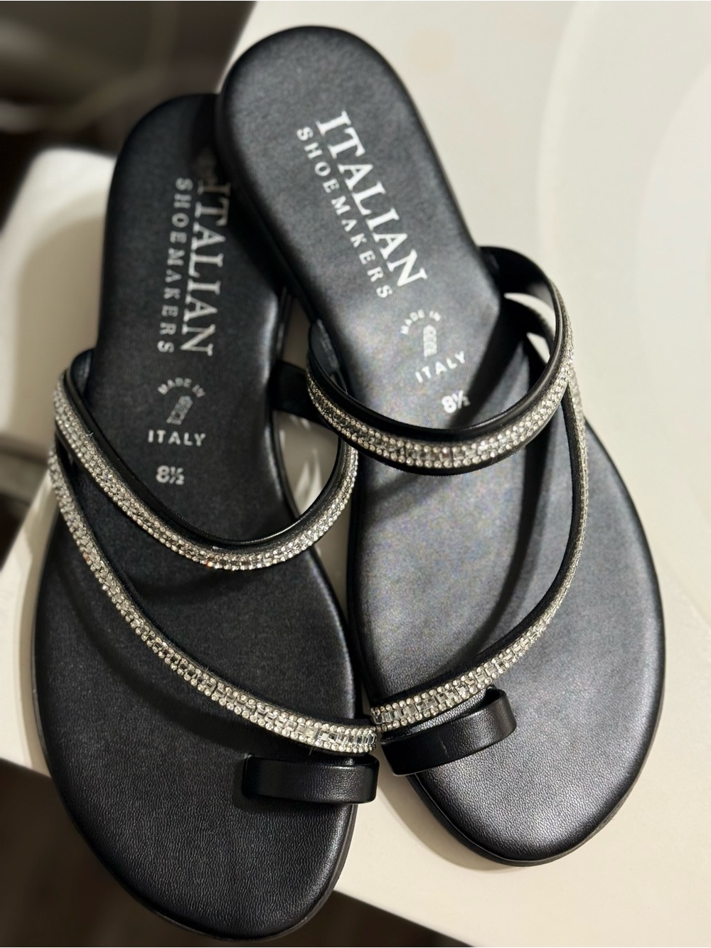 Italian Shoemakers Black Rhinestone Double-Strap Sandals